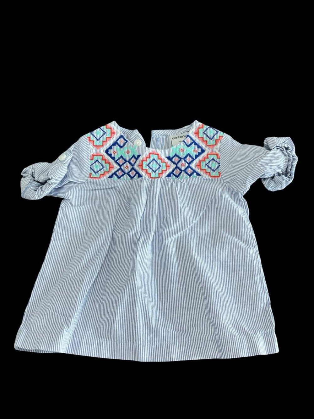 👣 10/$25 - Blue/White Striped Blouse w/ Tribal Embroidery